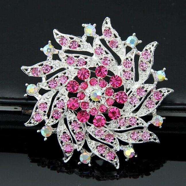2 Inch Silver Plated Clear Rhinestone Crystal diamante Engagement brooch pin