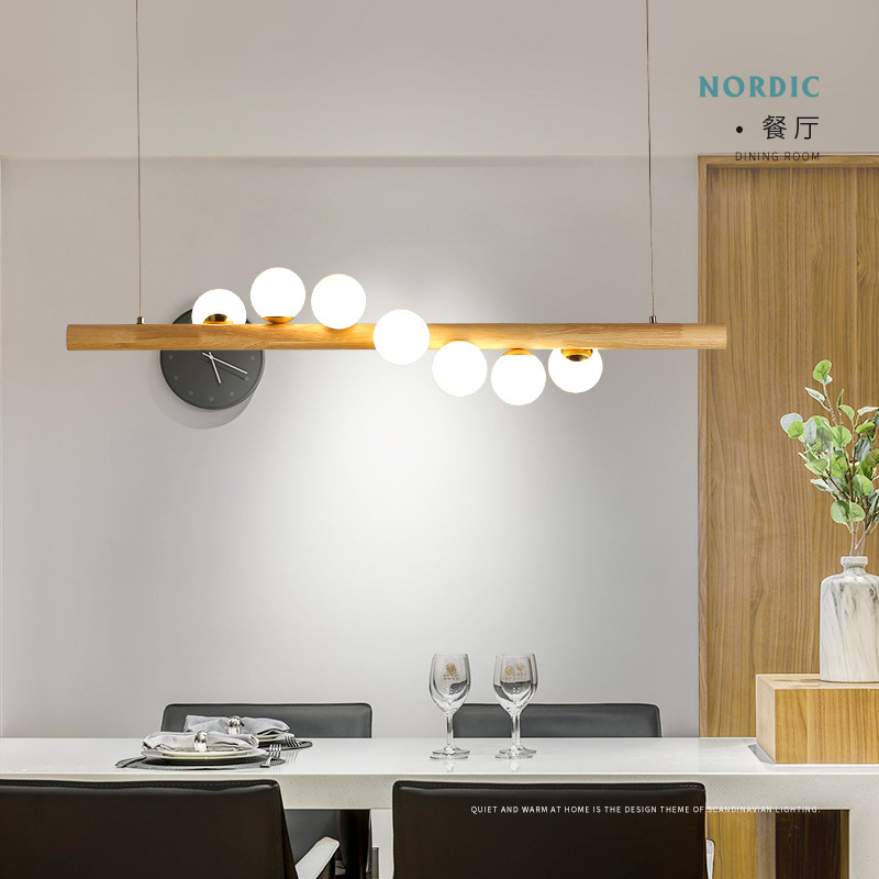 Wood White Glass Ball Led Pendant Lamps Dining room Hanglamp G4 Bulb Coffee Shop Bar chandelier Home Luminaire Nordic Lamp