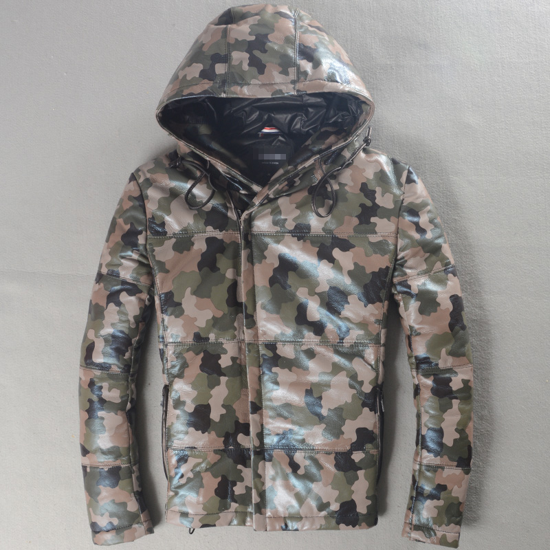 Genuine Leather Men's Camouflage color Hooded Down Jacket Leisure Oblique zipper Short Sheepskin Winter coat
Genuine Leather Men's Camouflage color Hooded Down Jacket Leisure Oblique zipper Short Sheepskin Winter coat