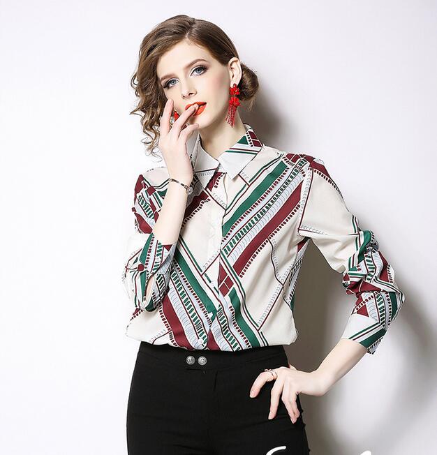 summer red green striped white women blouses long sleeve lapel neck ladies shirts fashion printed top, Multi
summer red green striped white women blouses long sleeve lapel neck ladies shirts fashion printed top, Multi