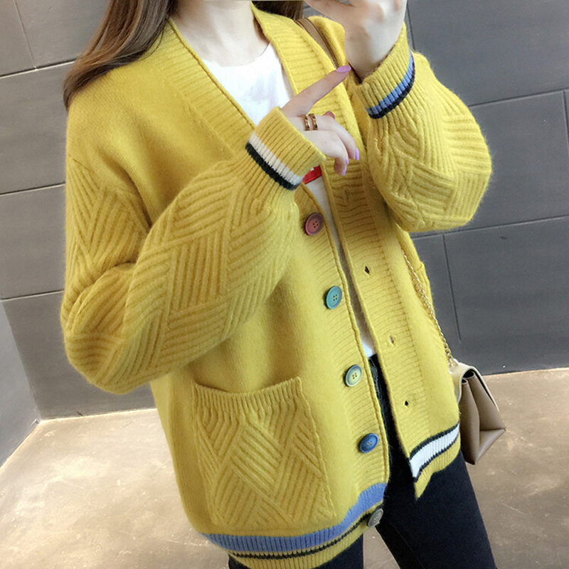 Autumn Warm Striped Knitted Cardigans Sweater Women V Neck Long Sleeve Cardigan Black Button Pockets Knit Tops, Beige
Autumn Warm Striped Knitted Cardigans Sweater Women V Neck Long Sleeve Cardigan Black Button Pockets Knit Tops, Beige