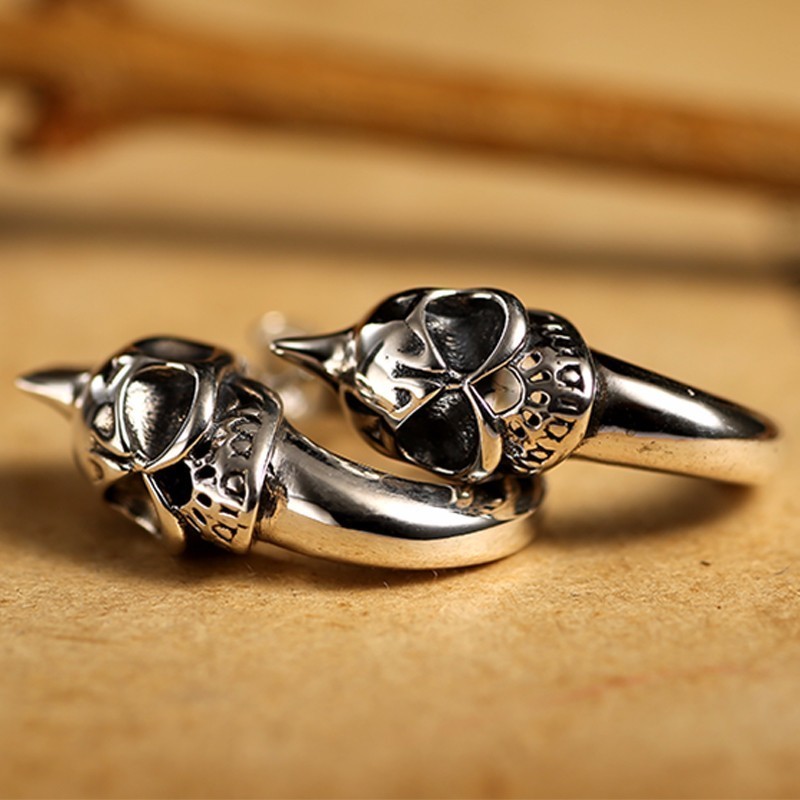 ZABRA 925 Sterling Silver Skull Stud Mens Earrings Vintage Black Earring Men Punk Skeleton Studs For Men Biker Jewelry 1pcs CX200623