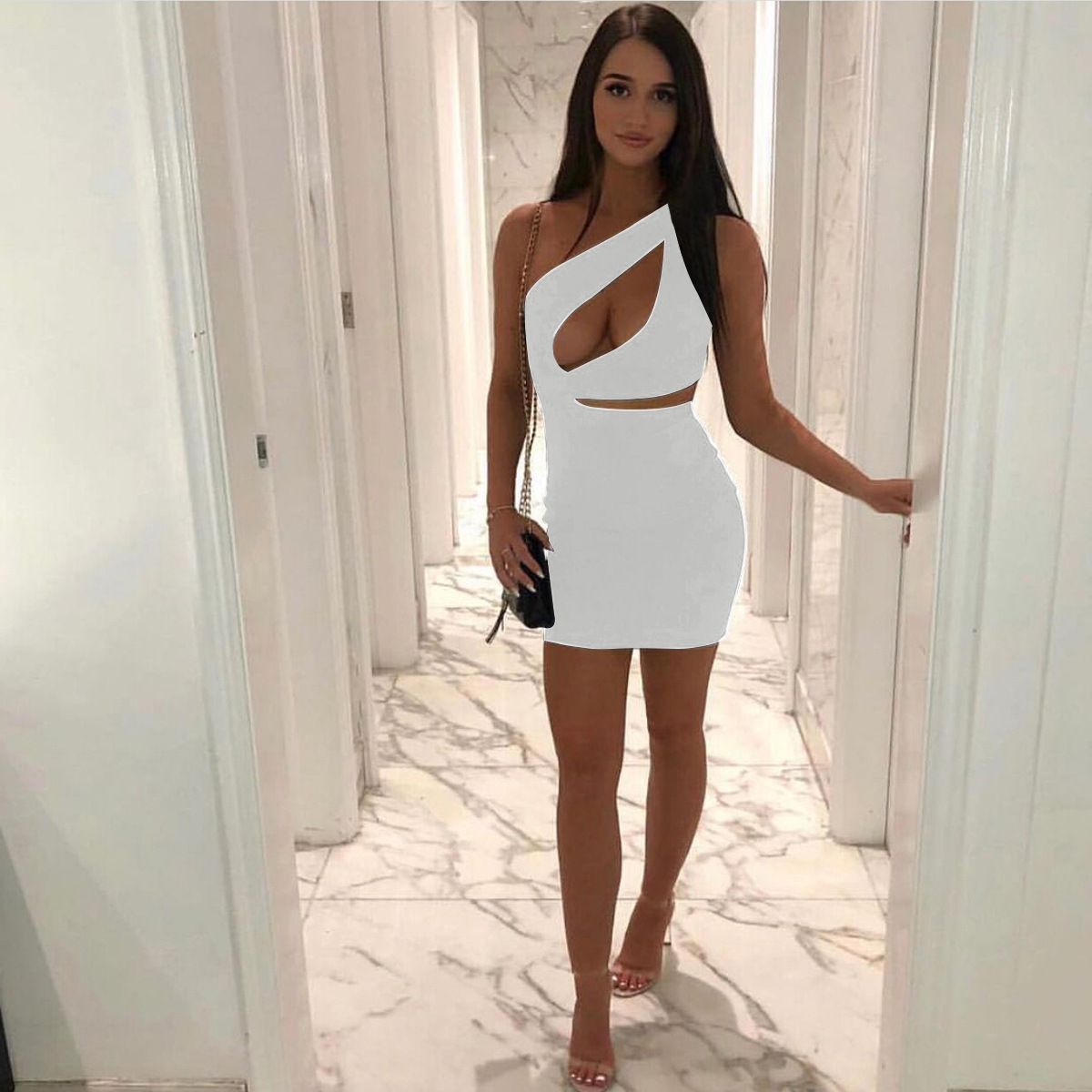 2020 women' summer sexy single shoulder skirt hollow hip dress, The whole double layer traceless craft w
2020 women' summer sexy single shoulder skirt hollow hip dress, The whole double layer traceless craft w