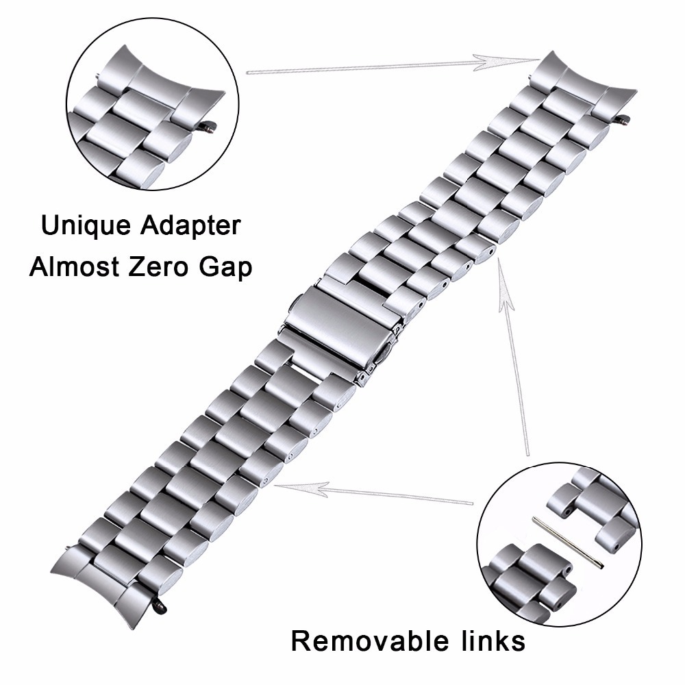 Premium Stainless Steel Watchband For Samsung Galaxy Watch 46mm Sm-r800 Sports Band Curved End Strap Wrist Bracelet Silver Black Y19052301