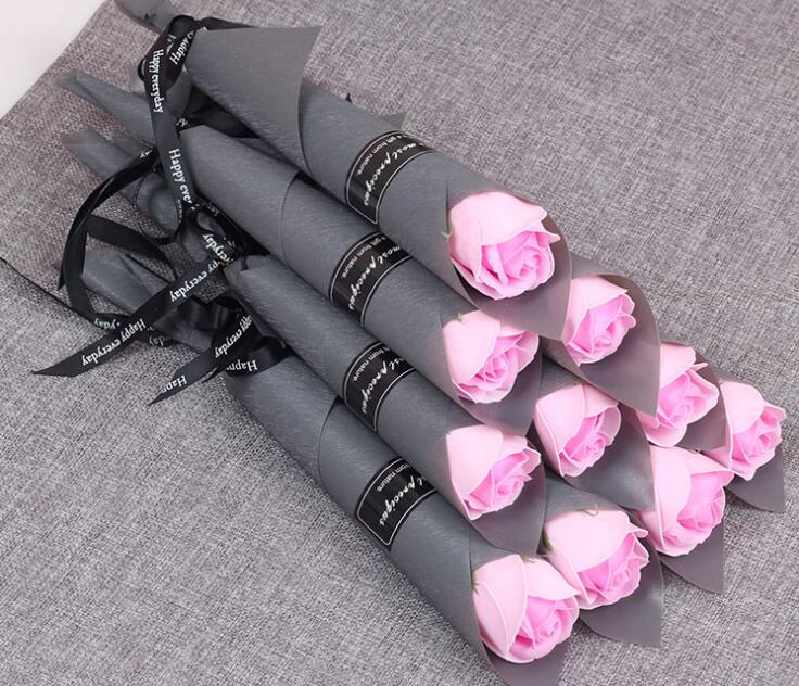 Artificial Soap Rose with Craft paper package Ribbon Romantic Soap Flower for Valentine's Day Wedding Party Decoration
