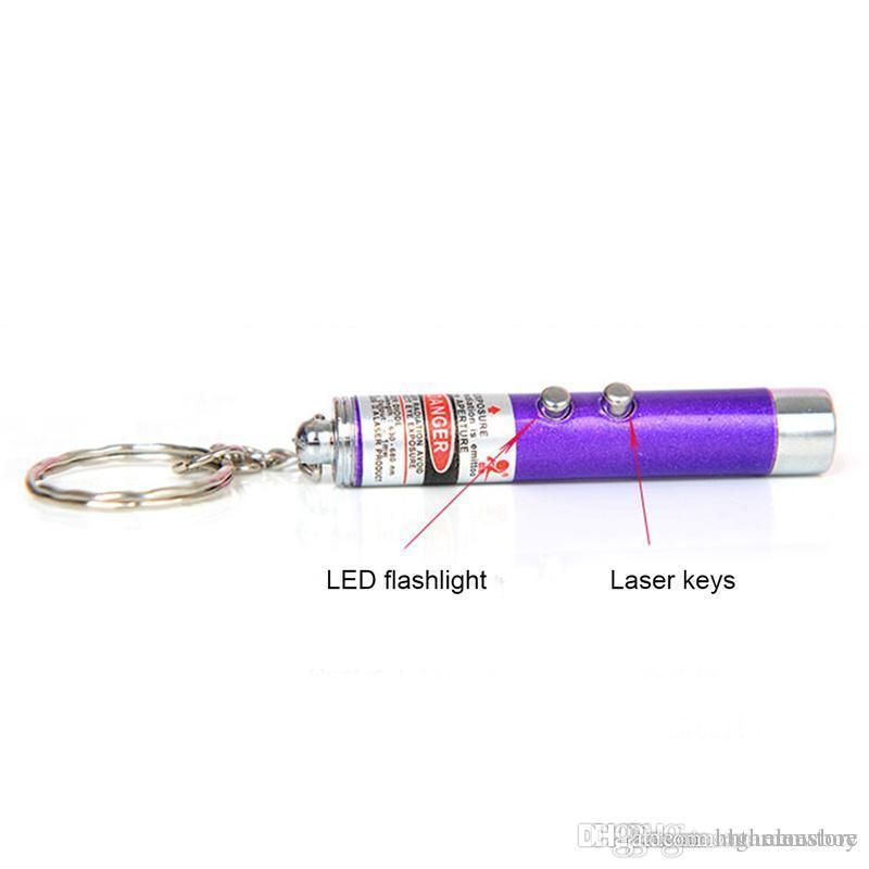 2in1 Red Laser Pointer Pen Key Ring with White LED Light Show Portable Infrared Stick Funny Cats Pet Toys with Retail Packing
