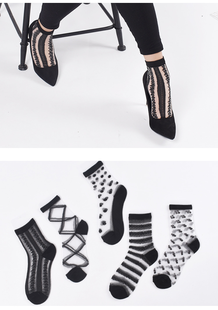 Drop shipping Lace Elastic Ankle Socks For Women Sheer Mesh Glass Silk Ultrathin Transparent Crystal Socks Summer Short Socks 15pairs/30pcs, Customize 
Drop shipping Lace Elastic Ankle Socks For Women Sheer Mesh Glass Silk Ultrathin Transparent Crystal Socks Summer Short Socks 15pairs/30pcs, Customize