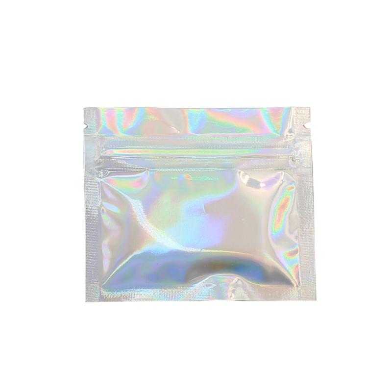 Wholesale Price PET Holographic Storge Flat Bags Laser Mylar Foil Pouch Reusable Cosmetic Package Bag 100 PCS