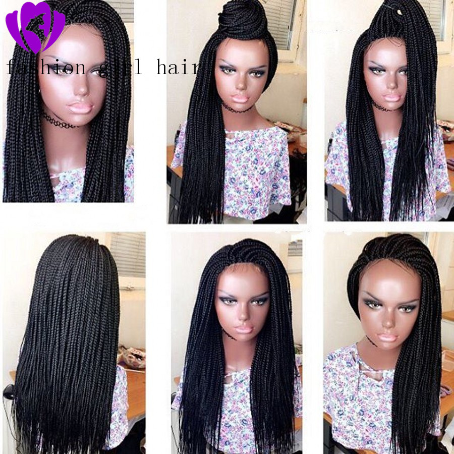 Free shipping 200density black box Braids free part brazilian full Lace Front Wig with baby hair jumbo Braided Wigs for Black Women