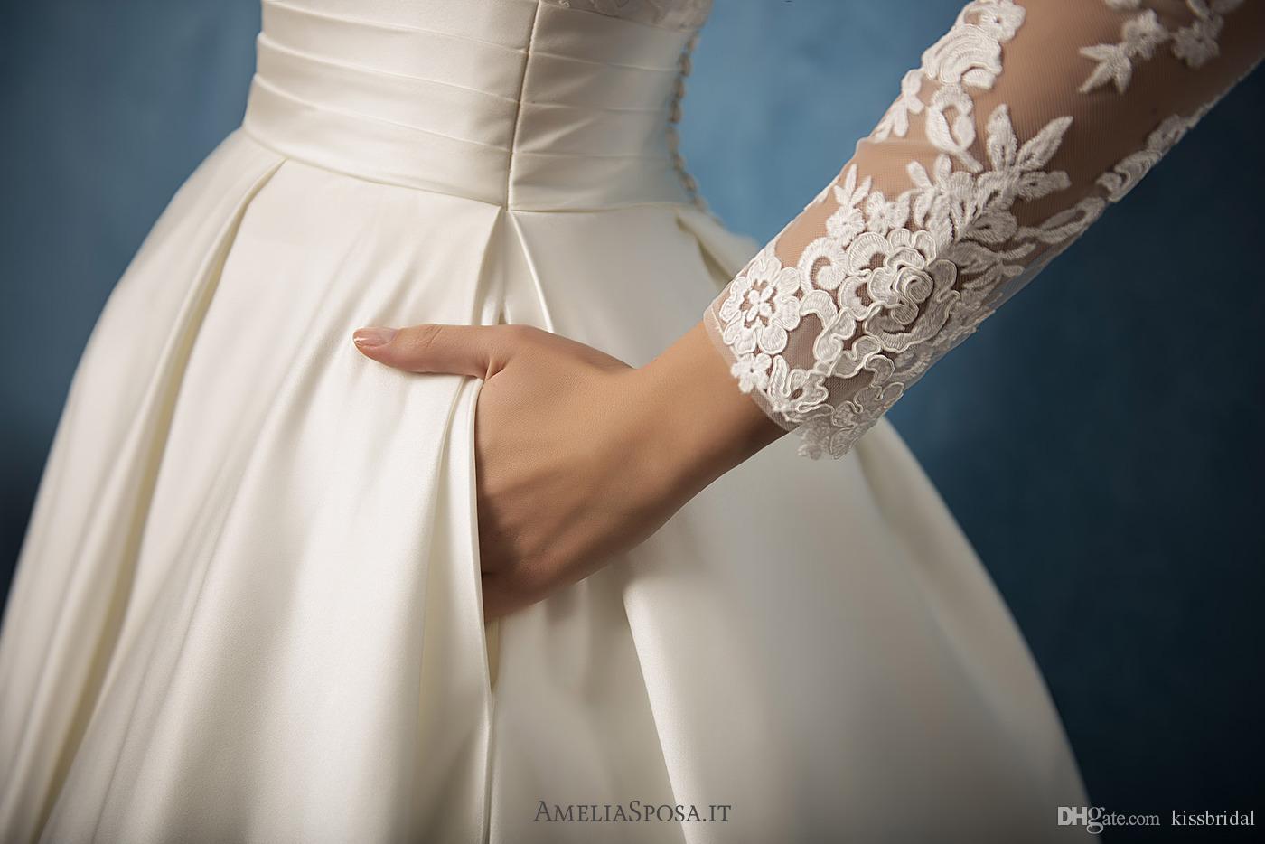 Sleeve Simple Long Ball Gown A-Line Wedding Dresses Elegant Sheer Lace Satin Bridal Gowns Vestidos Novia Formal Dress Robe De Mariee s