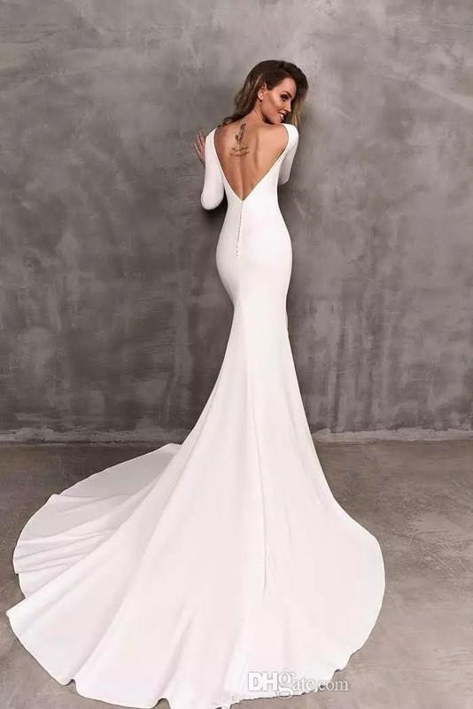Vintage Berta Mermaid Wedding Dresses Stretch Satin Long Sleeve Backless Bridal Gowns vestidos de novia Wedding Dress Custom Made