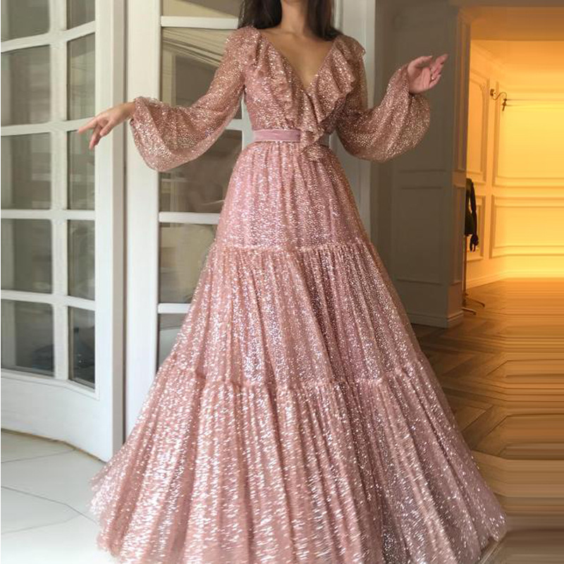 2020 Latest Sexy Prom Dresses A Line Sweetheart Beaded Custom Made Formal Evening Gown Floor Length Long Sleeve cocktail Party Gowns
