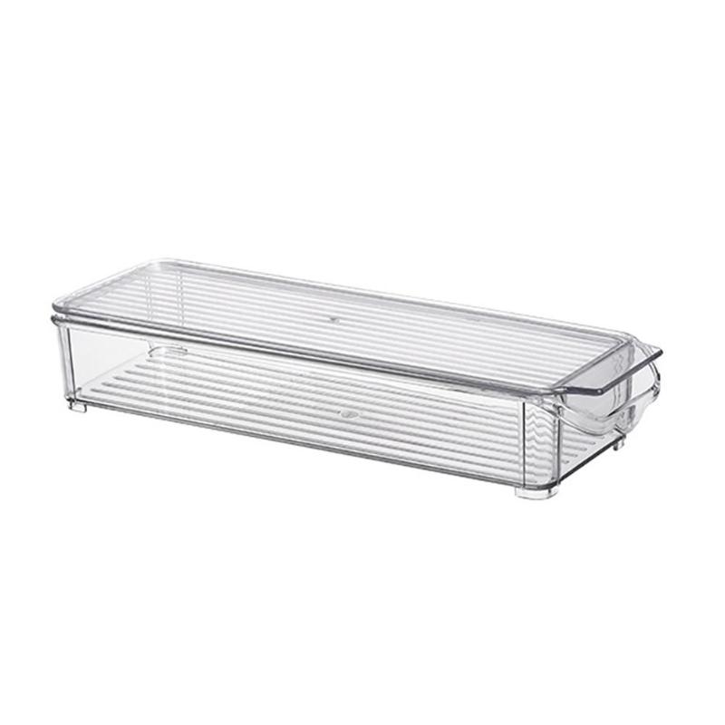 2 Pack - Acrylic Storage Container Bin with Lid and Handle for Cabinet, Fridge, Freezer - Organizer