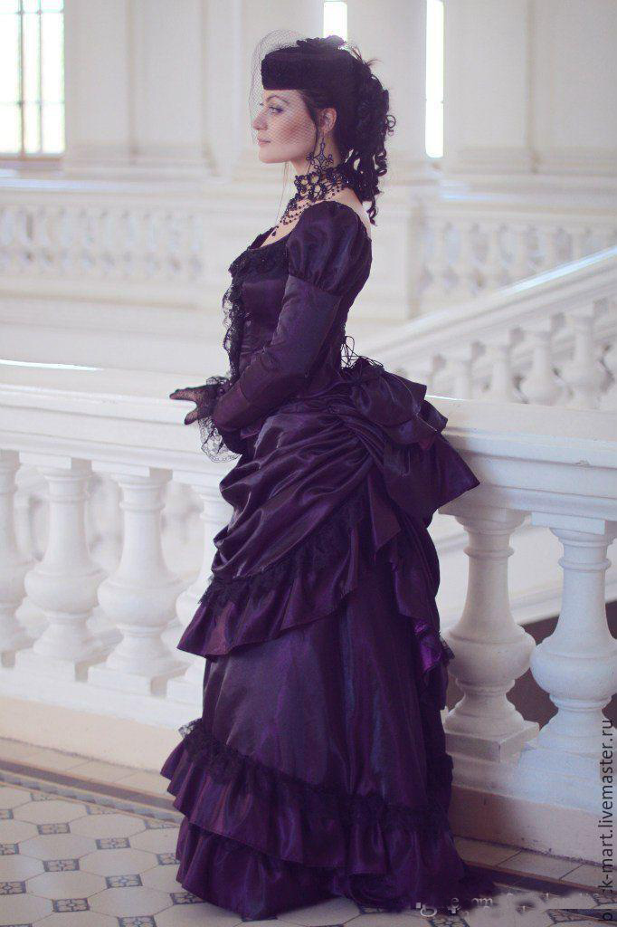 Victorian Gothic Purple Wedding Dresses Retro Royal House Ball Duchess Wedding Gowns Long Sleeves Lace Ruched Renaissance Aristocracy Dress