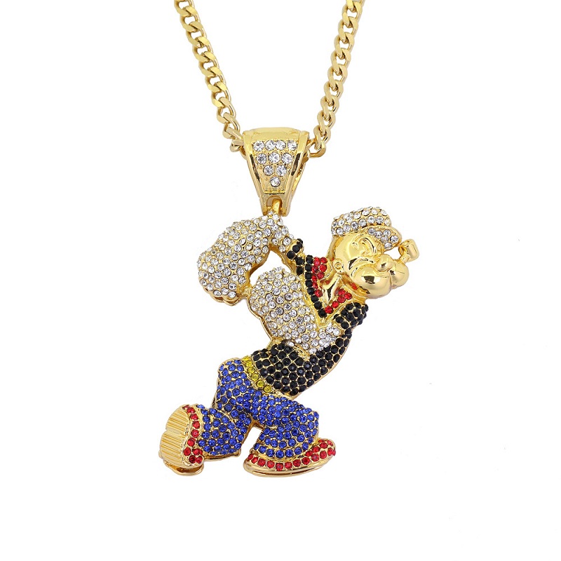 Fashion-Hop Necklace Jewelry Gold Cuban Chain Game Cartoon Iced Out Pendant Necklace For Men