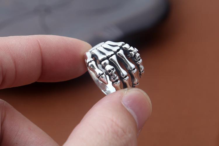 925 sterling silver punk vintage jewelry American hand-made designer skull Skeleton hands antique silver band rings for women & men
