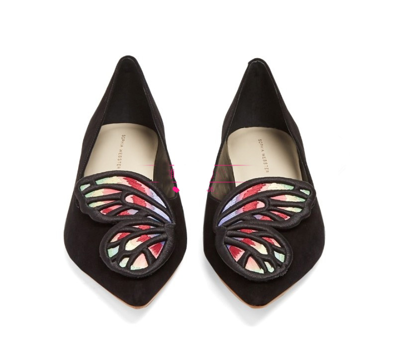 Free shipping 2019 Ladies sheepskin suede Pointed shoes low heel embroider mutli butterfly ornaments Sophia Webster black SHOES 34-42
Free shipping 2019 Ladies sheepskin suede Pointed shoes low heel embroider mutli butterfly ornaments Sophia Webster black SHOES 34-42
