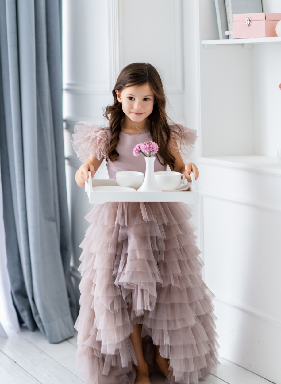simple a line flower girl dresses high low bow feather sleeveless pageant gowns first communion gowns custom made