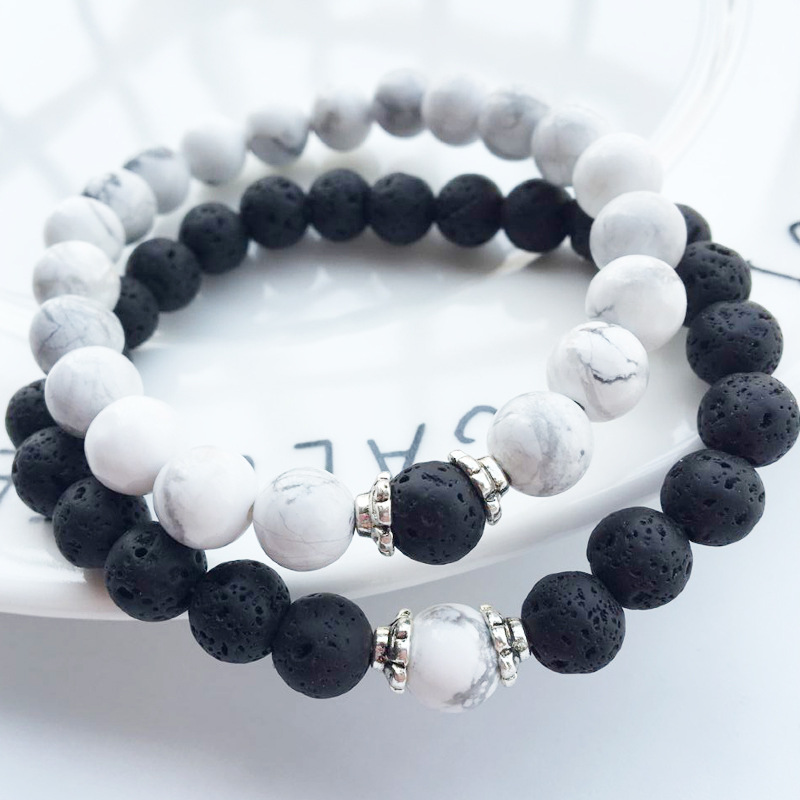 Wholesale-Stone Bracelets 2018 Hot New Lava Volcanic Stone White Turquoise Bracelet Wholesale Handmade Beads Bracelets for Men Women Jewelry
