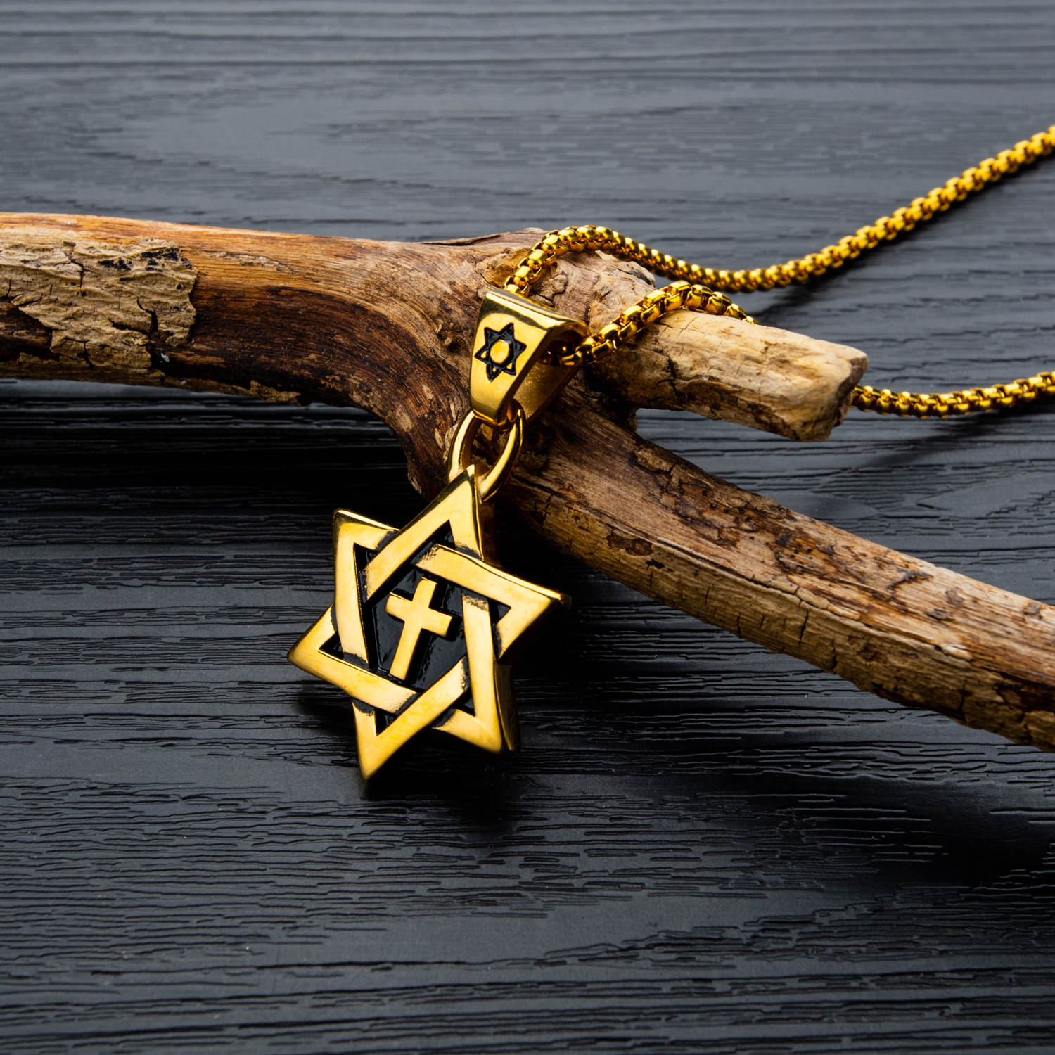 Fashion Six-pointed Star Cross Pendants Necklace Jewelry Gun Black Color Stainless Steel Necklace Men Women Gift