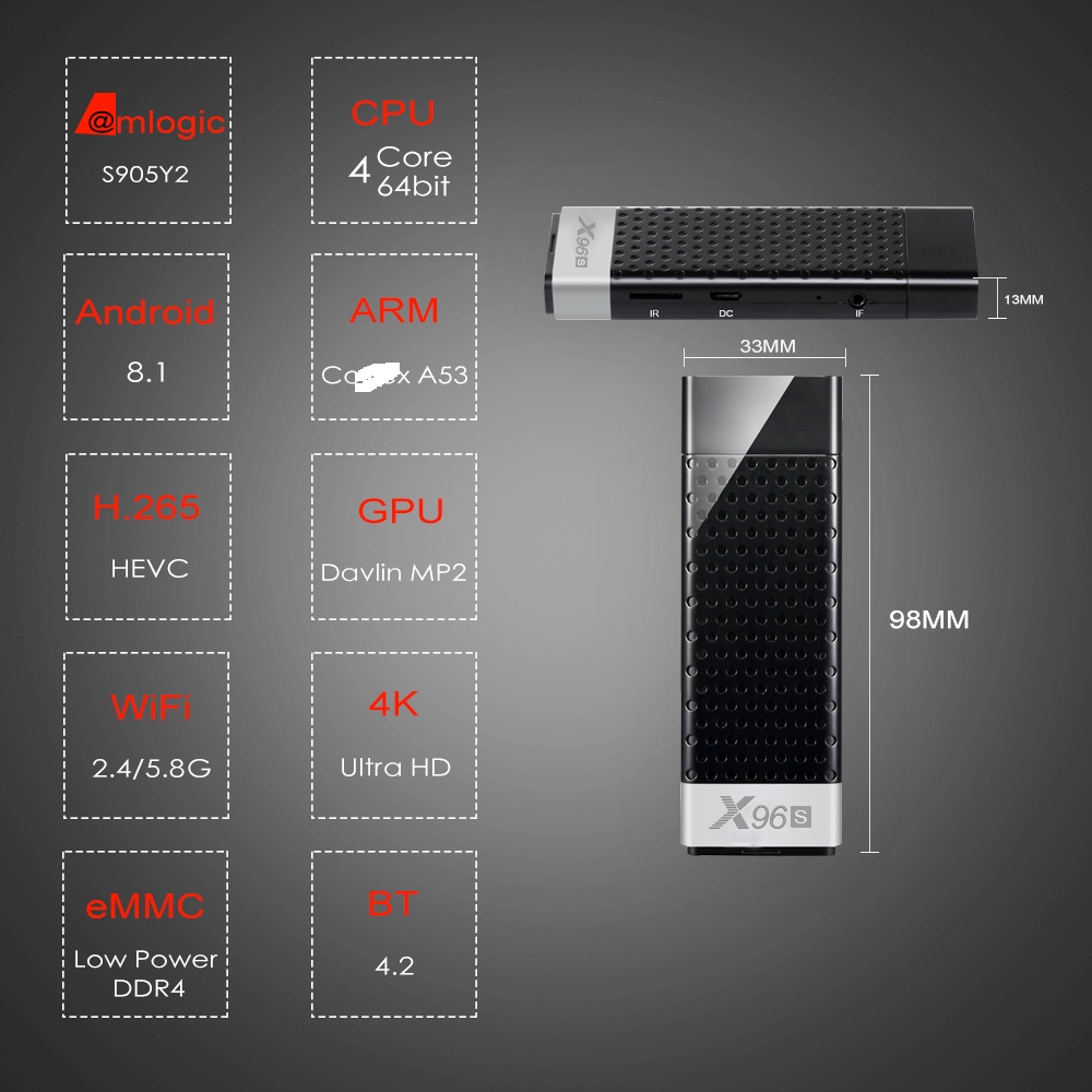 X96S 4G 32G Amlogic S905Y2 tv box stick dongle Dual Wifi Quad Core ddr4 Ram Android 9 2gb 16gb