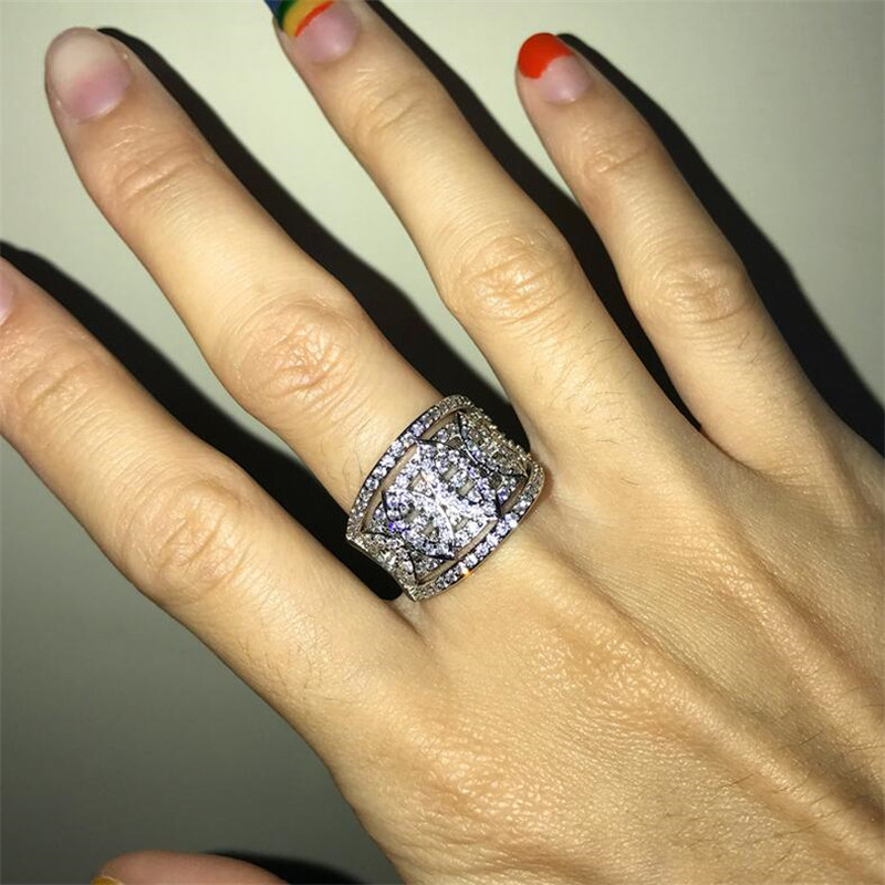 Sparkling Luxury Jewelry 925 Sterling Silver Pave White Sapphire Popular CZ Diamond Gemstones Promise Women Wedding Band Ring For Lover Gift