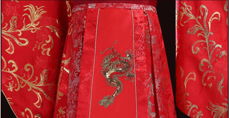 Chinese Style Ancient Wedding Clothing Antique Groom Garment Red Couple Lovers Hanfu Wedding Costume With Long Tail Bride Dress