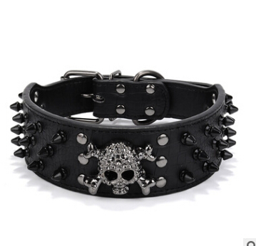 Black Gold Tie Nail Dog Collar Skull Rivet Pet Collar Anti Bite Dog Spiked Studded Large Chain Traction