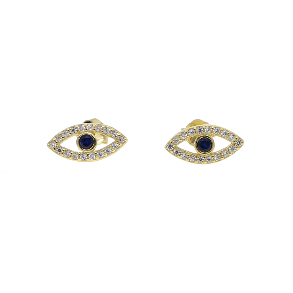 minimal cute evil eye stud earring for girl women 925 sterling silver sweet design tiny small stud eye paved white blue cz