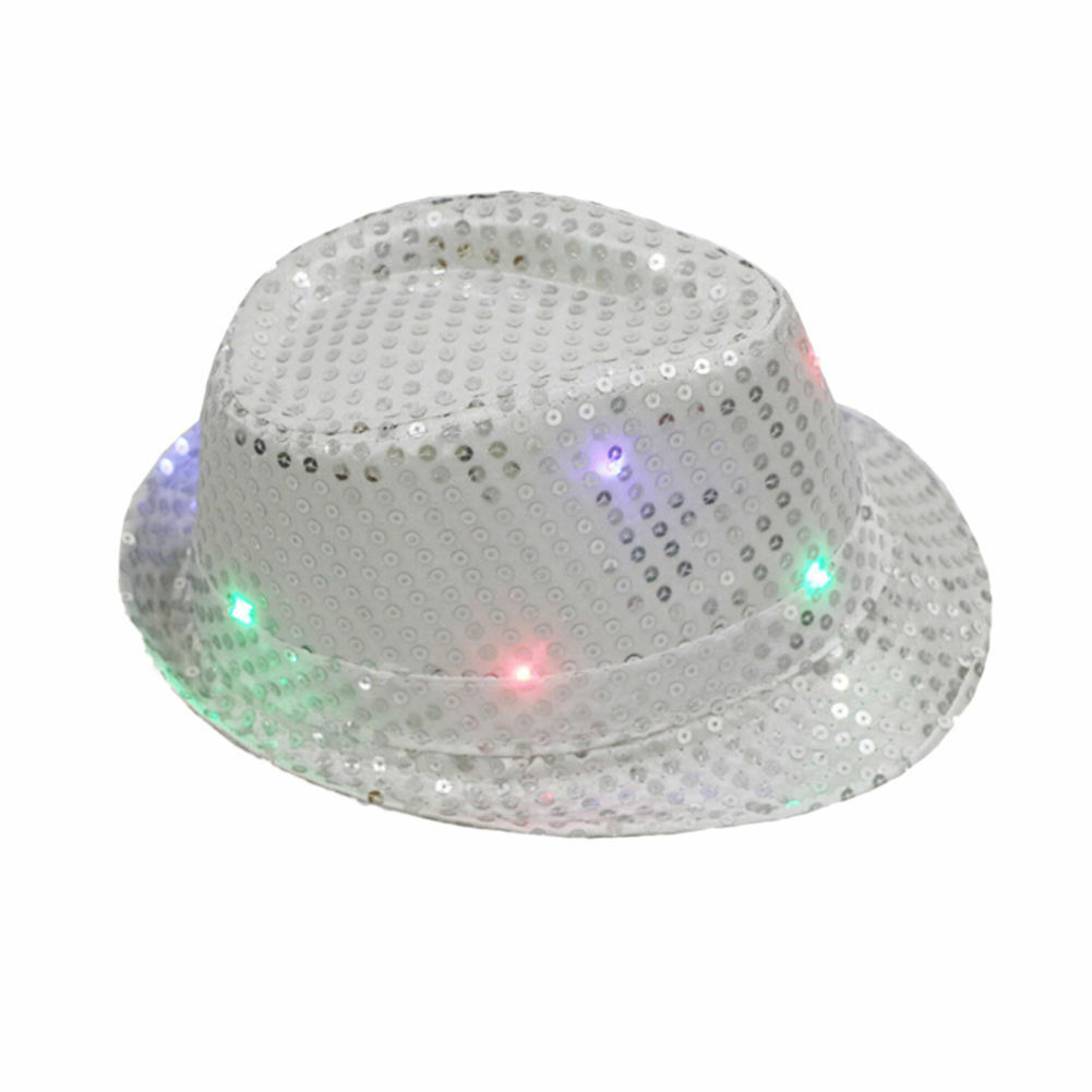 Party Hats Mens Hot Flashing Light Up Led Fedora Trilby Sequin Fancy Dress Dance Party Hat for Stage Wear