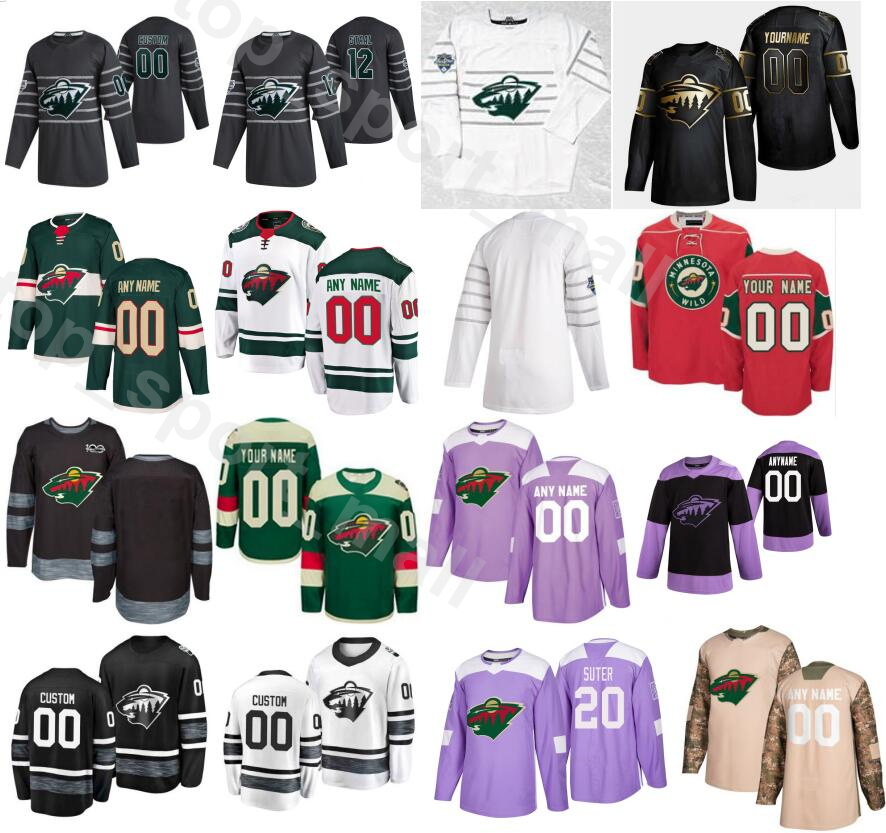 Customized Minnesota Wild Golden Edition Ice Hockey 36 Mats Zuccarello Jerseys Men 40 Devan Dubnyk 32 Alex Stalock 16 Jason Zucker Green Red-image