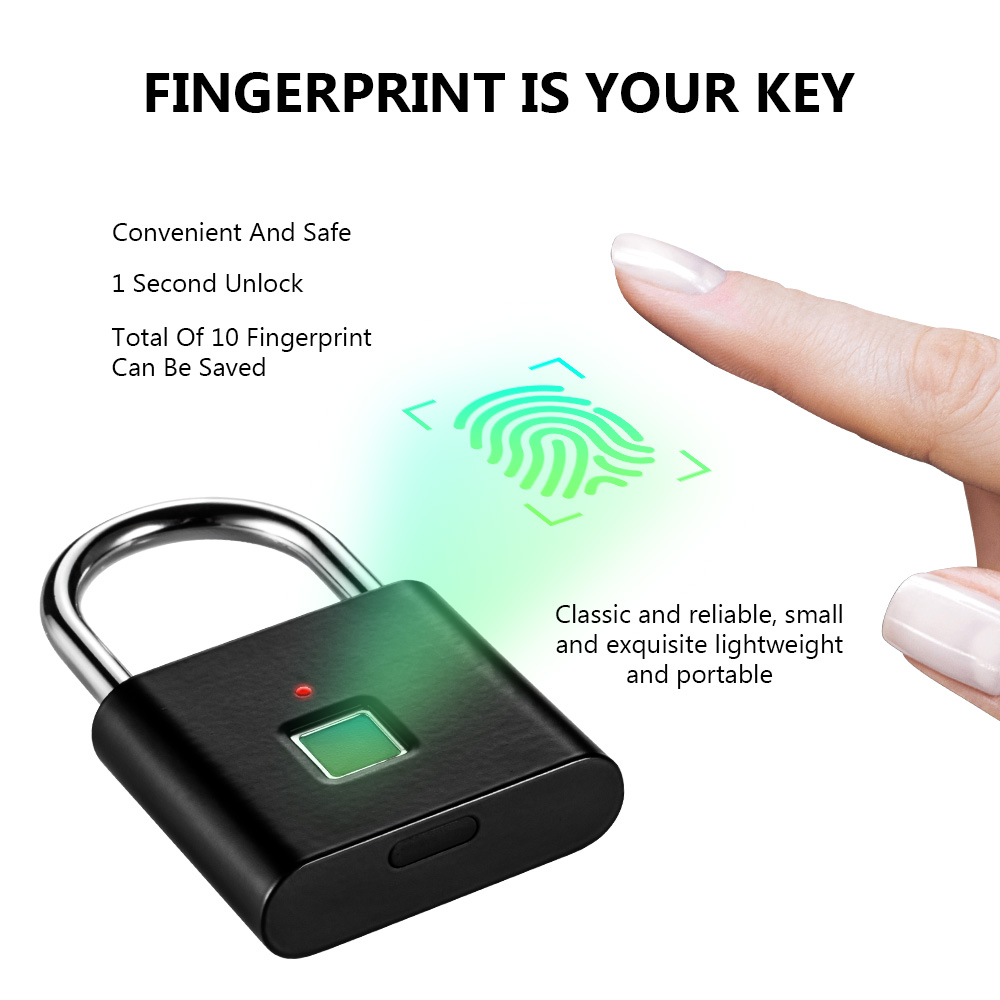 O10 Keyless USB rechargeable door lock fingerprint smart quick unlock Zinc alloy metal IP65 Waterproof Door ggage Case L