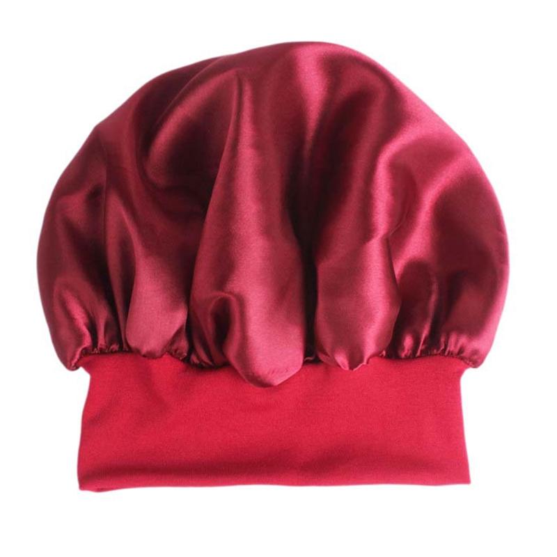 1 2 5 10PCS 58cm Solid Color Long Hair Care Women Satin Bonnet Cap Night Sleep Hat Silk Head Wrap Adjust Shower Caps