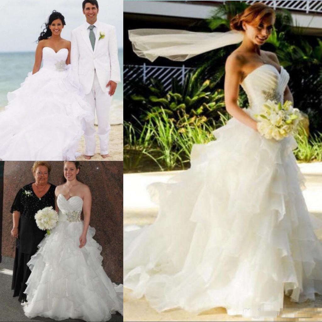 Elegant Beach Boho Wedding Dresses Ruffles Organza Sweetheart Neck Country Bridal Gowns With Crystal Sash A Line Wedding Gowns