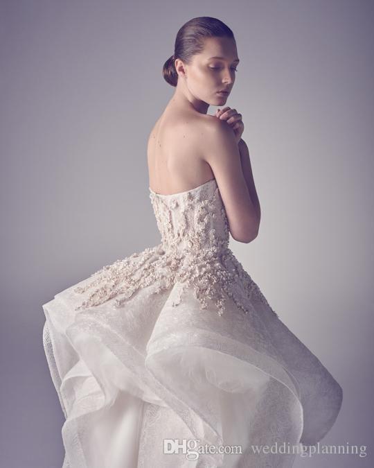 krikor Jabotian Embroidery High Low Wedding Dresses Sexy A Line Strapless Backless Bridal Gowns Applique Custom Made Formal Wedding Dress
