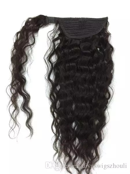 pretty Brazilian curly drawstring ponytail hairpiece afro puff human hair pony tail wrap clip in human hair extensions 160g