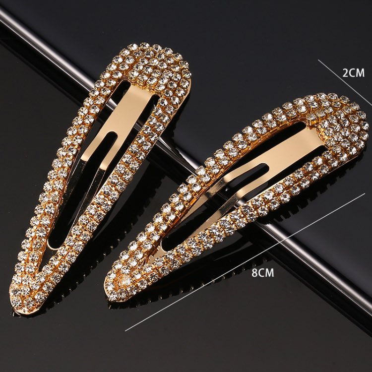 Fashion Metal Water Drop Hair Clips Golden Rhinestone BB Clip Simple Geometry Bang Hairpin 3 Colors