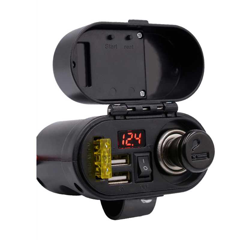 Socket Kit 12V 24V Waterproof Motorcycle Cigarette Cigar Lighter Sockets Motorbike Phone USB Charger With Voltmeter Electronic Clock ATV Scooter