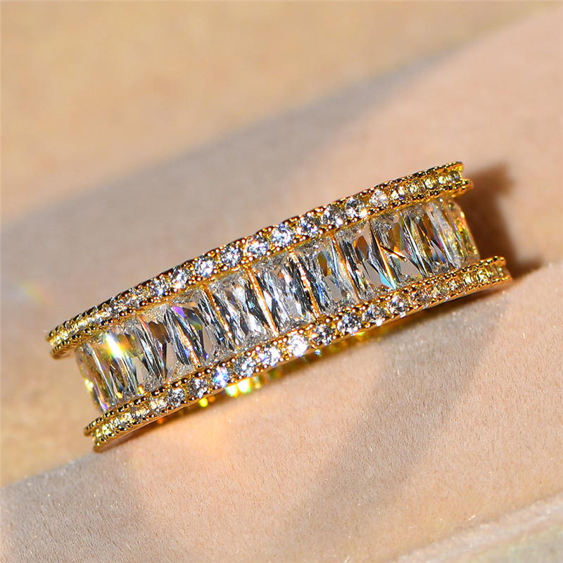 New Sier Rose Gold Princess Cut Topaz CZ Dia Stackable Wedding Band Ring