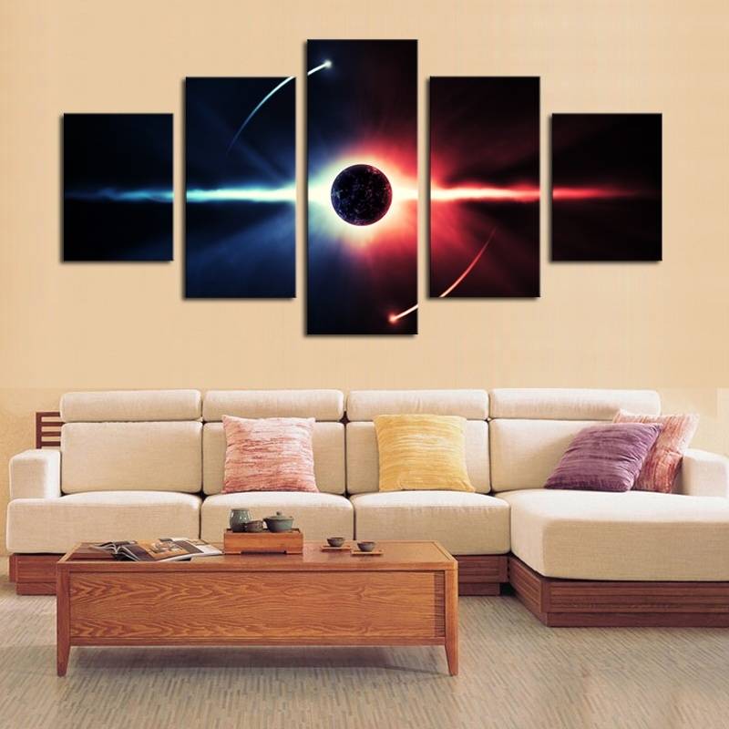 5pcs/set Unframed Fantasy Universe Two Poles Wall Art Oil Painting On Canvas Fashion Textured Paintings Picture