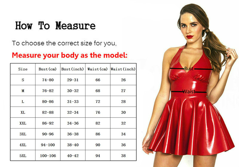 New Arrival Plus Size S-5XL Women Sexy PVC Dress Halter V-Neck Black Red Dress Adult Party Clubwear Erotic Bondage Pleated Dress