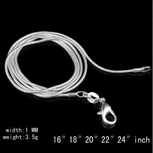 925 Sterling Silver Smooth Snake Chain Necklace Lobster Clasps Chain Jewelry Size 1mm 16inch --- 24inch