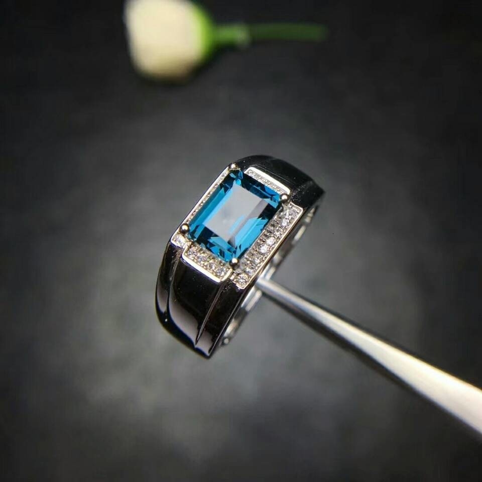MeiBaPJ Real Natural London Blue Topaz Gemstone Men Ring Real 925 Sterling Silver Ring Fine Wedding Jewelry CJ191205