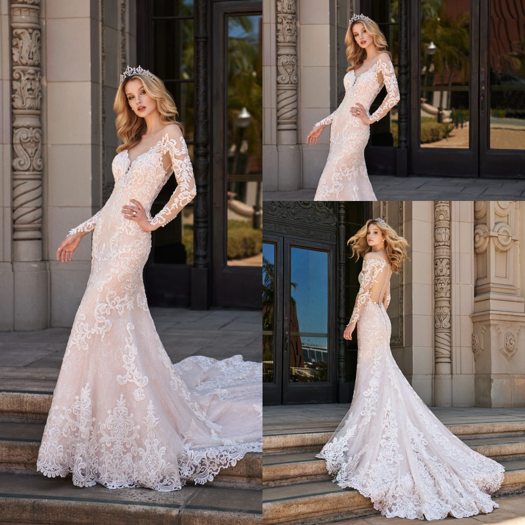 2020 Mermaid Wedding Dresses Jewel Long Sleeves Lace Appliques Bridal Gowns Custom Made Button Back Sweep Train Robe De Mariee, Red
2020 Mermaid Wedding Dresses Jewel Long Sleeves Lace Appliques Bridal Gowns Custom Made Button Back Sweep Train Robe De Mariee, Red