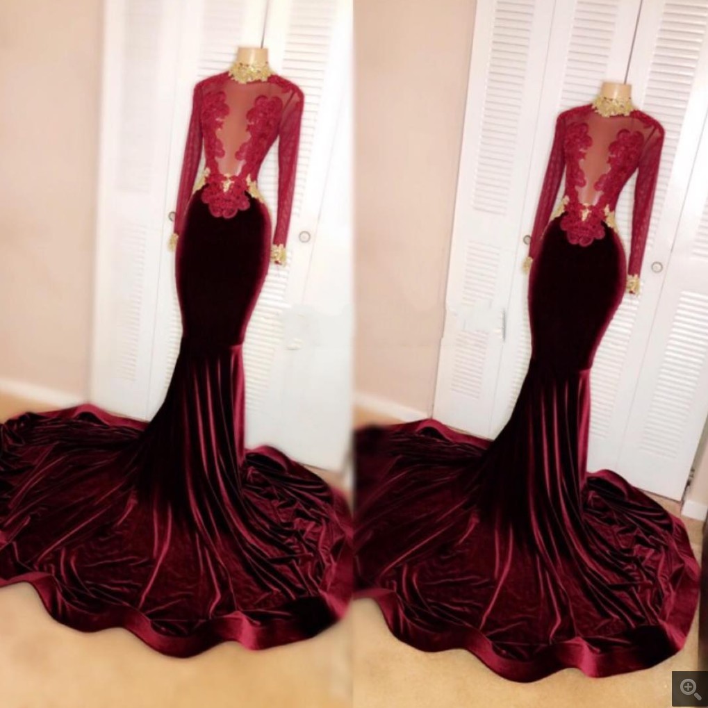 Sexy Burgundy Lace Appliqued Long Sleeve Mermaid Prom Dresses 2020 High Neck Evening Gowns Couple Fashion Party Dresses, Black
Sexy Burgundy Lace Appliqued Long Sleeve Mermaid Prom Dresses 2020 High Neck Evening Gowns Couple Fashion Party Dresses, Black