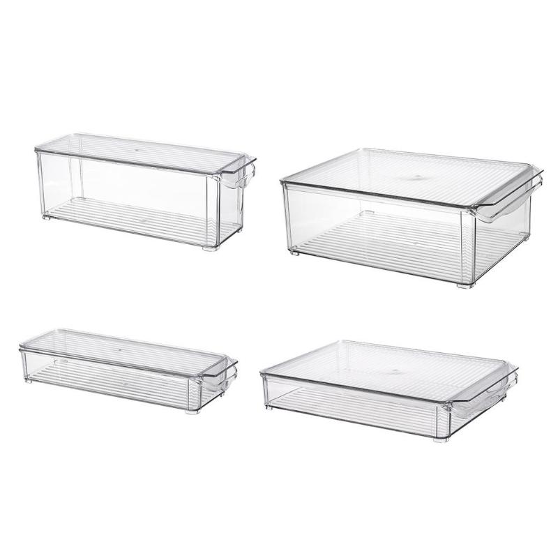 2 Pack - Acrylic Storage Container Bin with Lid and Handle for Cabinet, Fridge, Freezer - Organizer