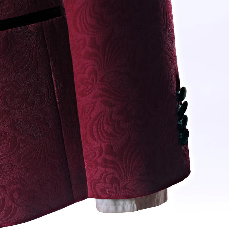 Side Vent One Button Burgundy Paisley Wedding Groom Tuxedos Shawl Lapel Groomsmen Men Suits Prom Blazer (Jacket+Pants+Vest+Tie) NO:2158