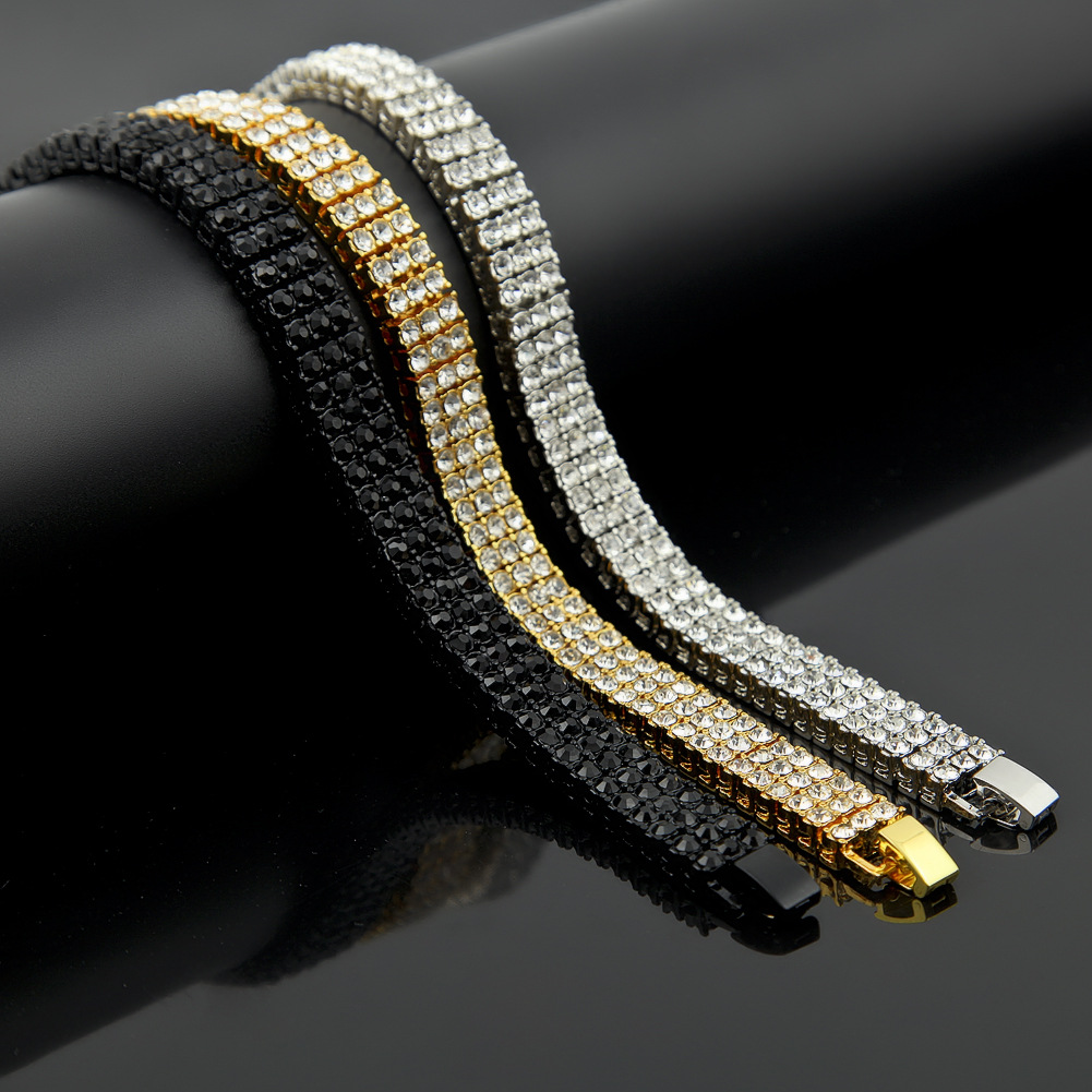 12mm 8" personalized Hip Hop Mens Bling Gold 3 Rows Tennis Chain Bracelet Iced Out Full Diamond Rapper Jewelry Gifts for Guys for Sale