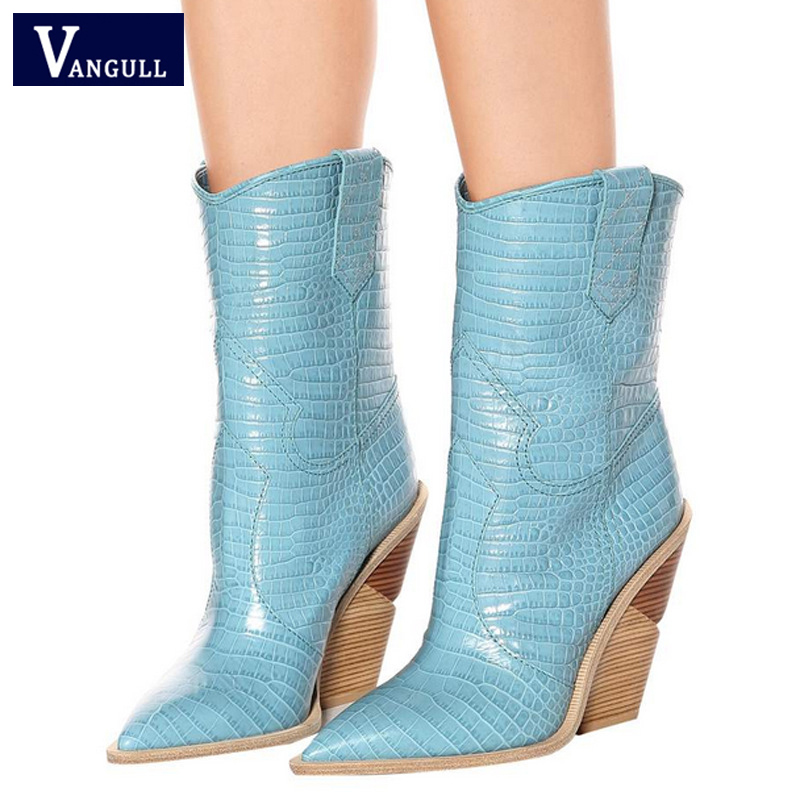 Vangull Crocodile Skin Leather Boots Fashion Embossed Microfiber Women Boots Pointed Toe Western Cowboy Mid-calf Wedges, Brown
Vangull Crocodile Skin Leather Boots Fashion Embossed Microfiber Women Boots Pointed Toe Western Cowboy Mid-calf Wedges, Brown