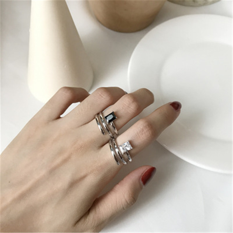 New Wedding Band 925 Sterling Silver Rings White Black Agate Classic Multi Layer Open Rings For Women Finger Fine Jewelry